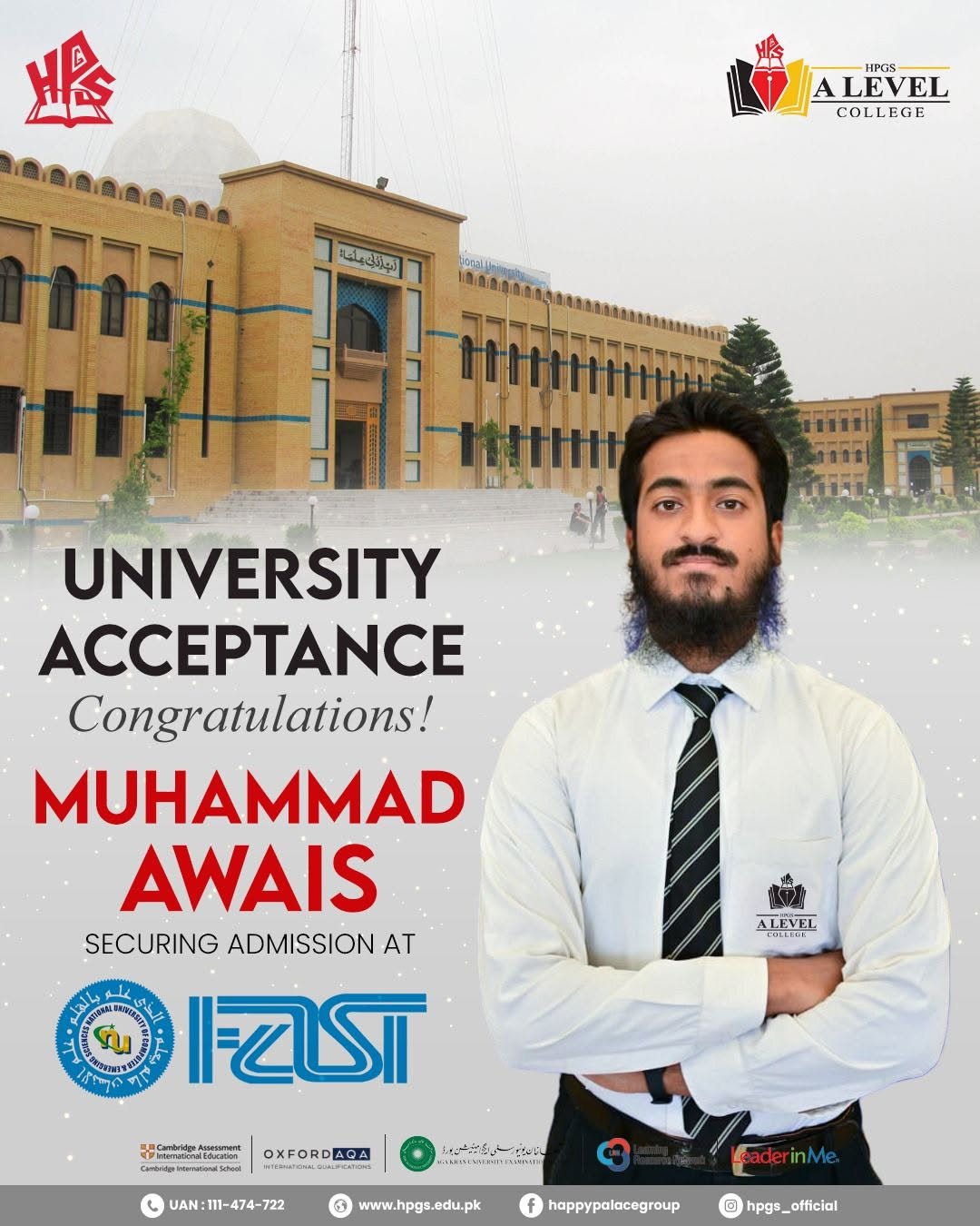 HPGS congratulates Muhammad Awais on admission to FAST National University of Computer and Emerging Sciences
