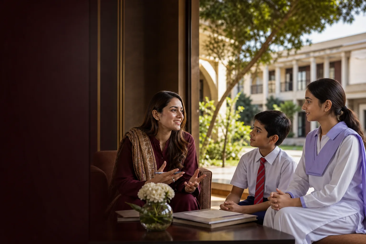 An HPGS family discussing school admissions