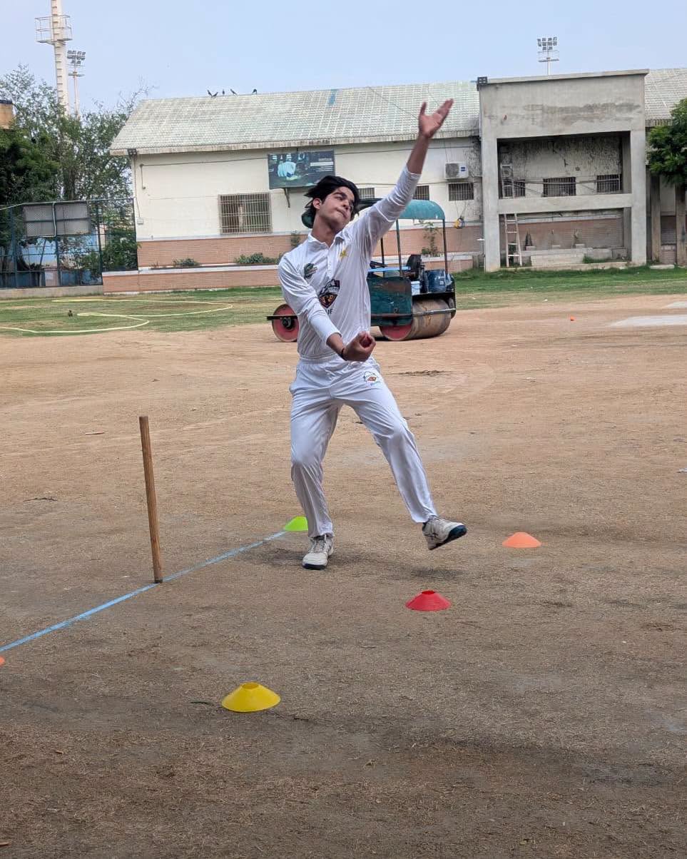HPGS young cricketer bowling during the PCB trial session