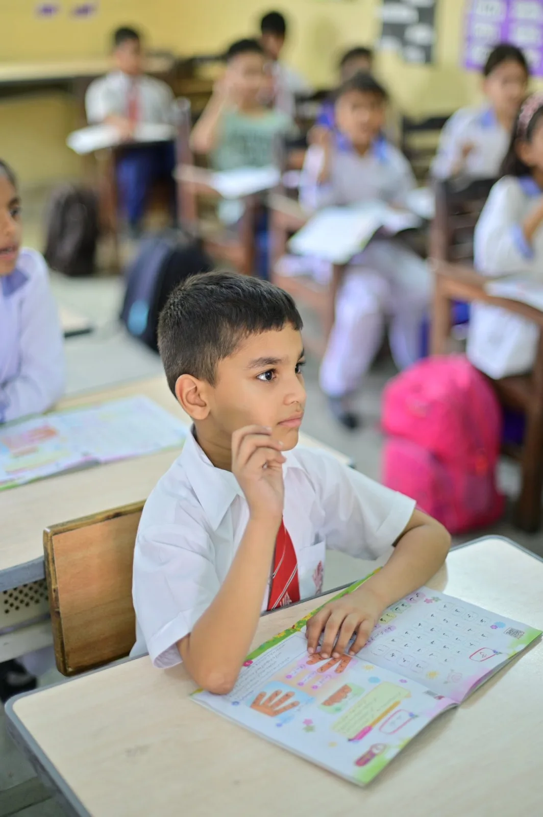 Primary Years student reflecting during a guided classroom activity