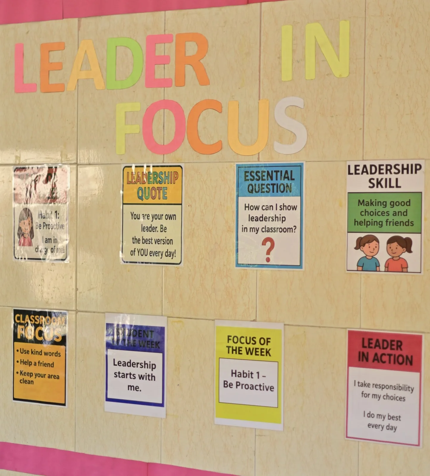 Leader in Focus classroom values wall