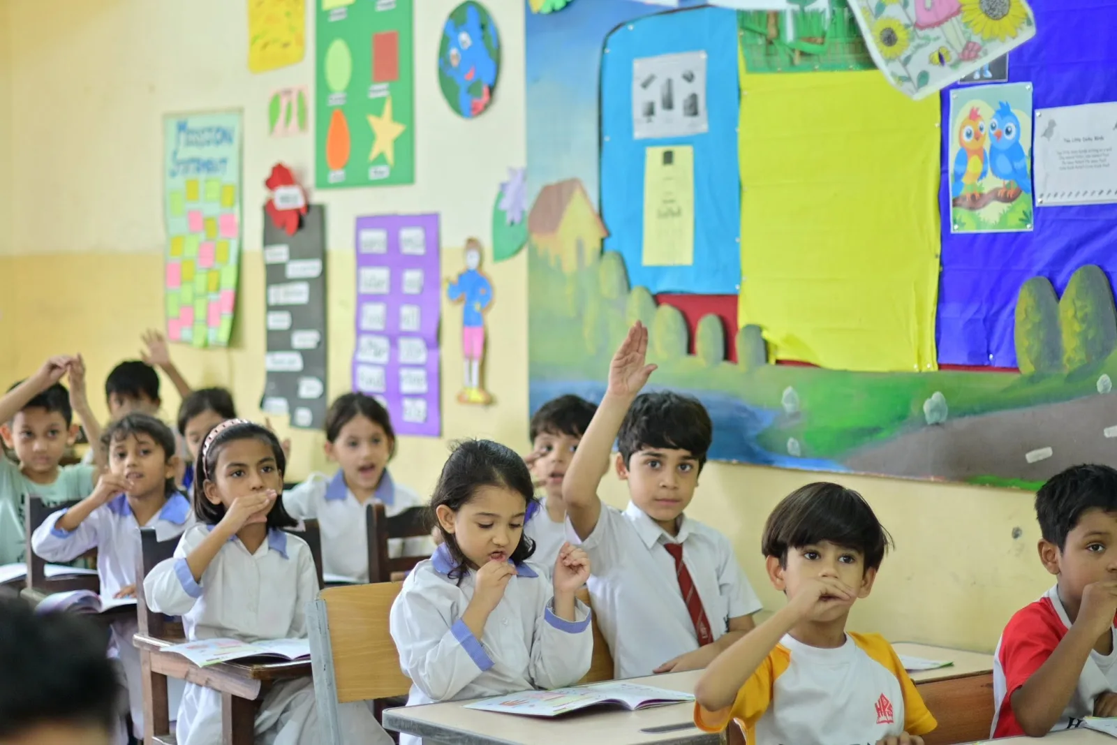 Students responding actively during a guided Primary Years lesson