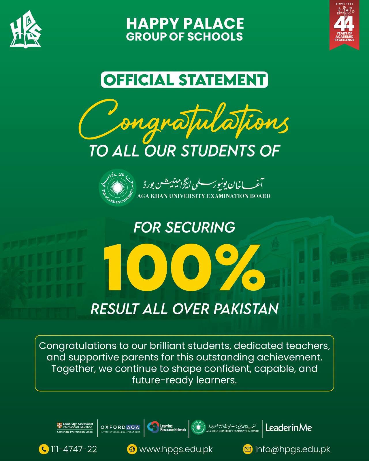 Official HPGS statement celebrating the Campus III AKU-EB result