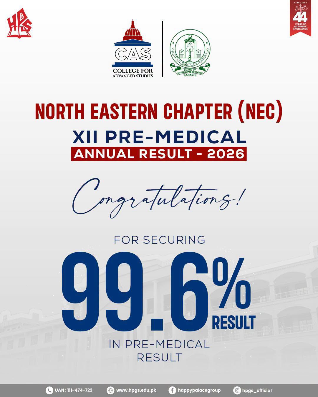 CAS North-Eastern Chapter XII Pre-Medical annual result artwork